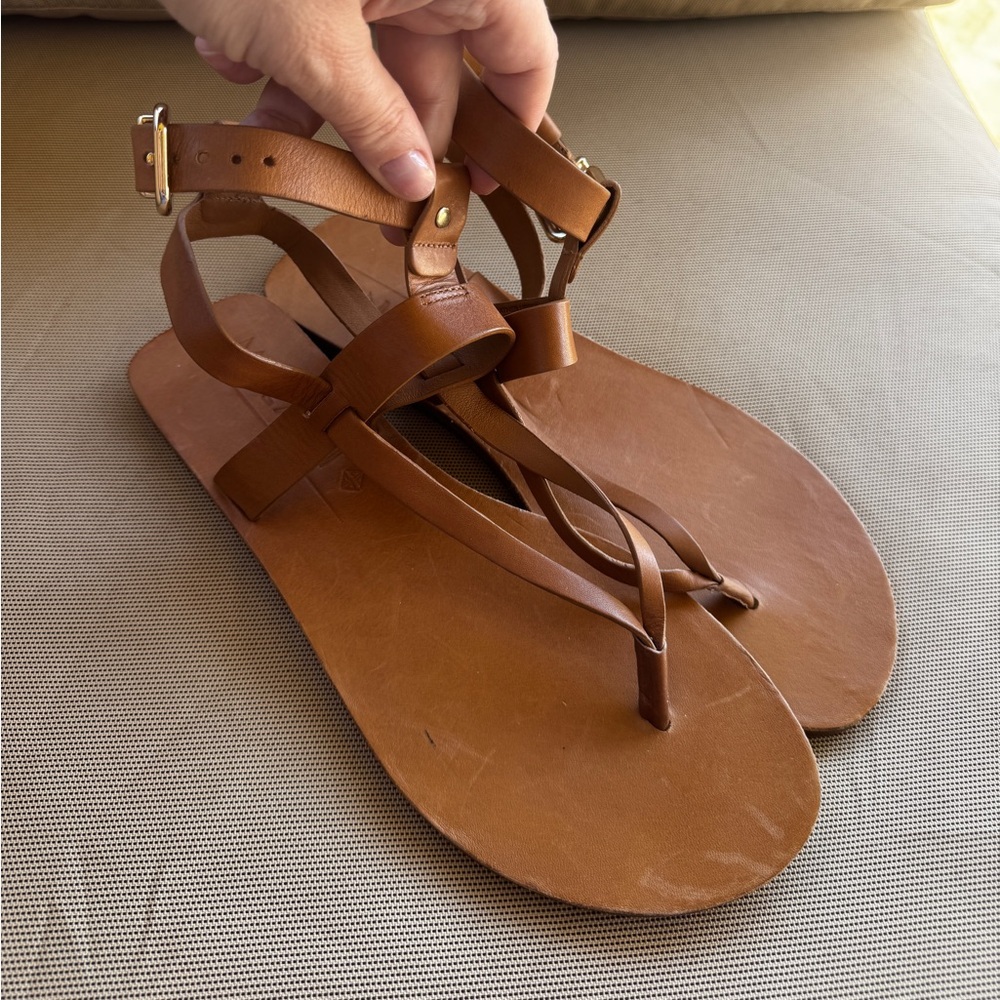 Antonio Melani Ledger Tan Leather Ankle Strap Thong Sandals Women Size 9.5 - Picture 10 of 11